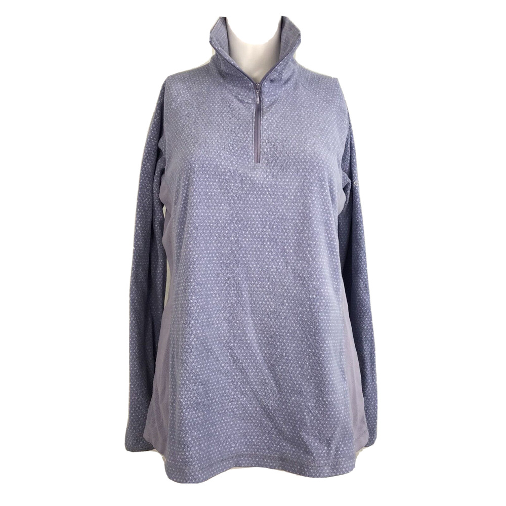 Columbia Top Womens Sz L Purple Polka Dot Pullover Fleece Zip‎ Neck Logo